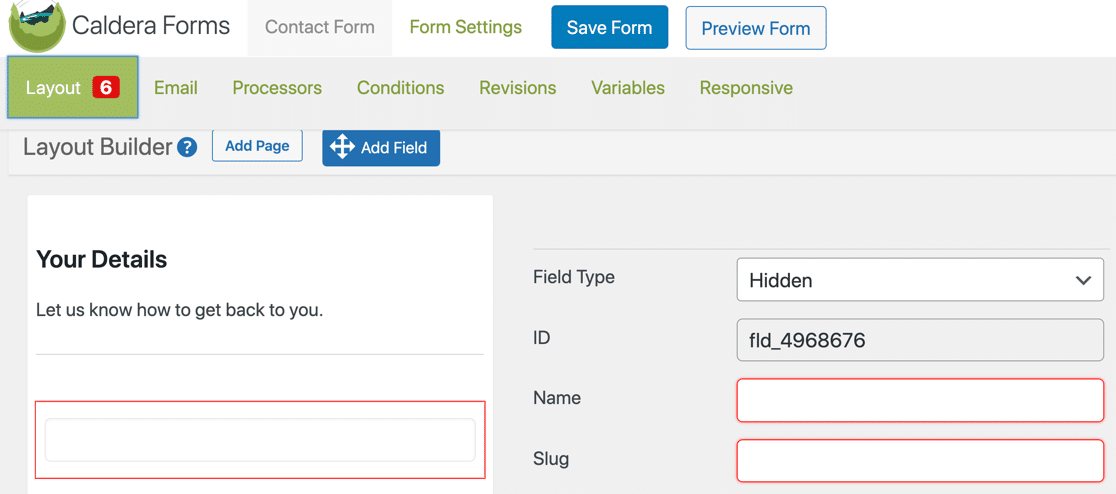 Error de formularios de Caldera