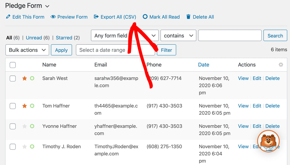 Exportar entradas para Excel