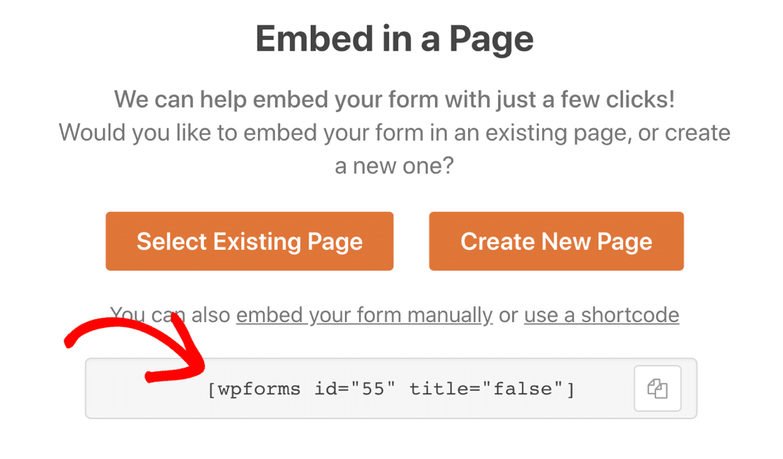 Shortcode WPForms dans le modal Embed