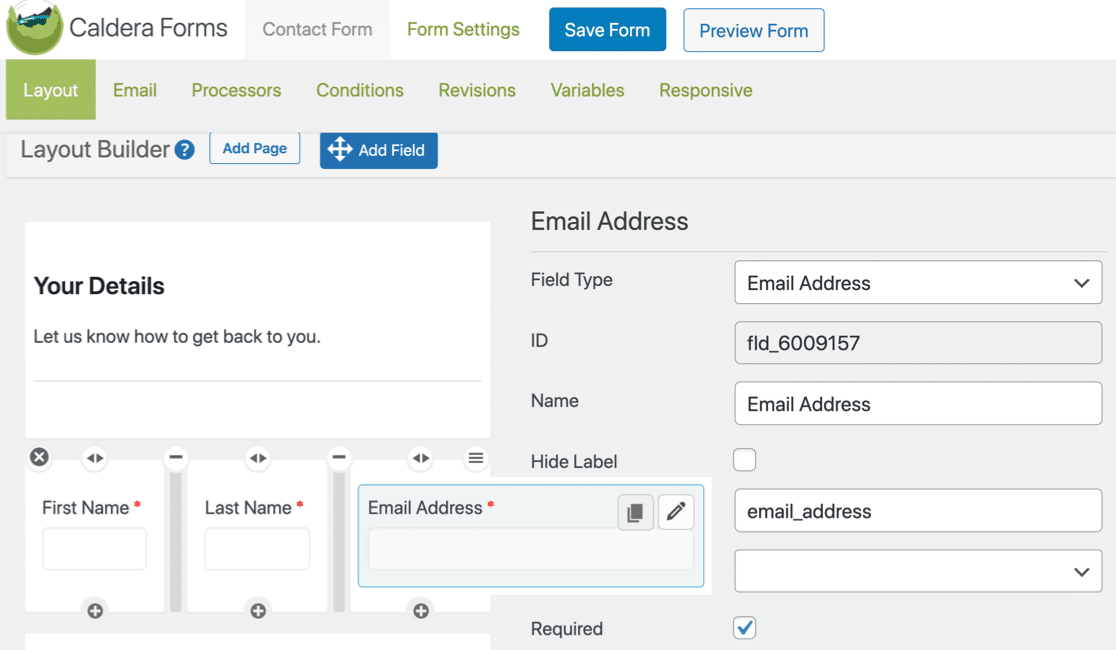 Interface utilisateur de Caldera Forms