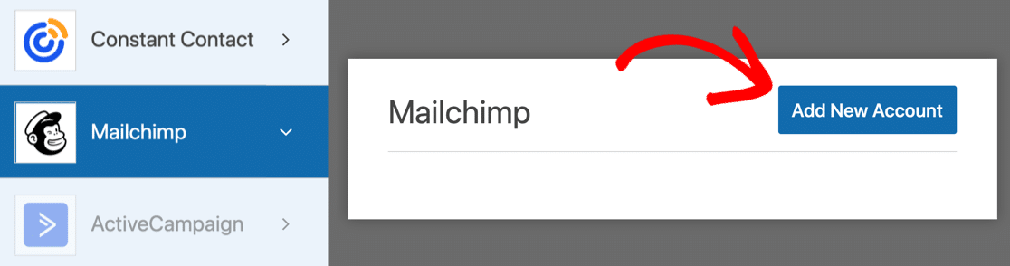 Добавить новую учетную запись для Mailchimp в WPForms