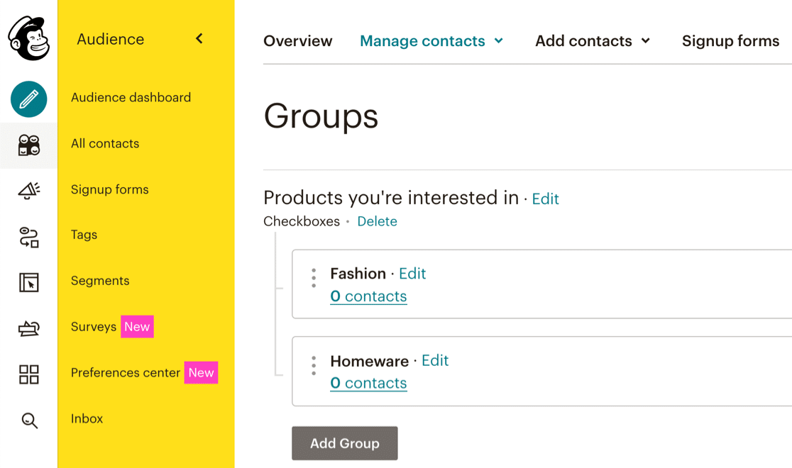 Mailchimp-Gruppen in Mailchimp