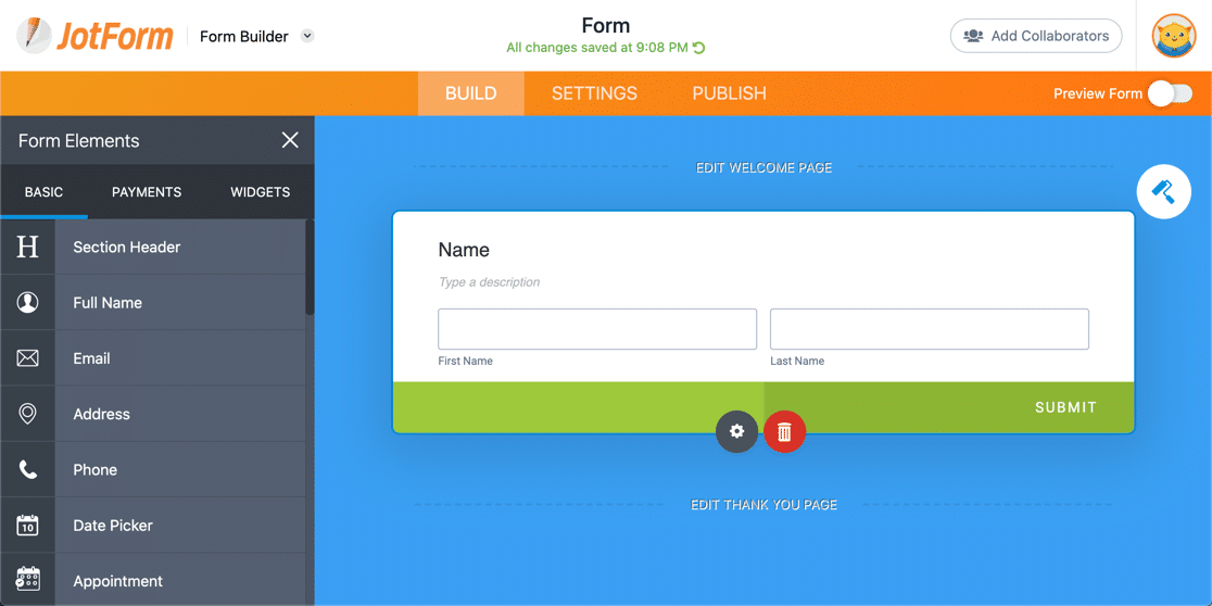 JotForm 이름 필드 대 Typeform 및 WPForms