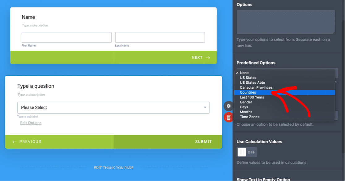 Opciones de adición masiva de JotForm en un menú desplegable