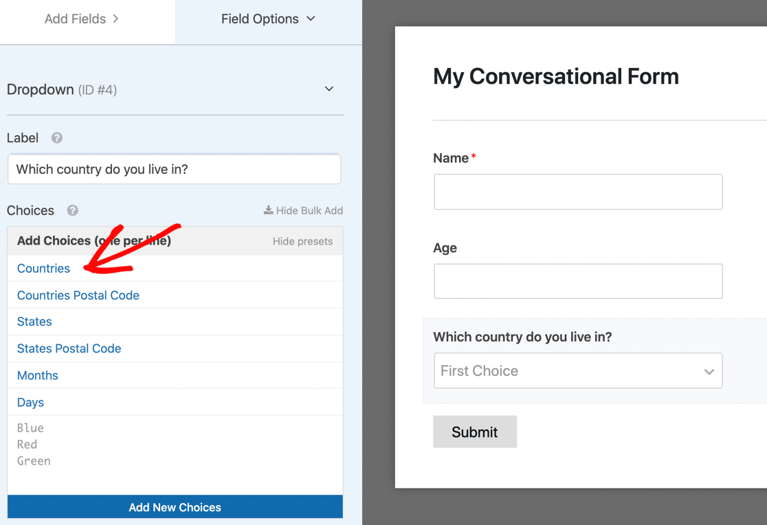 WPForms agrega menú desplegable de países con lista preestablecida