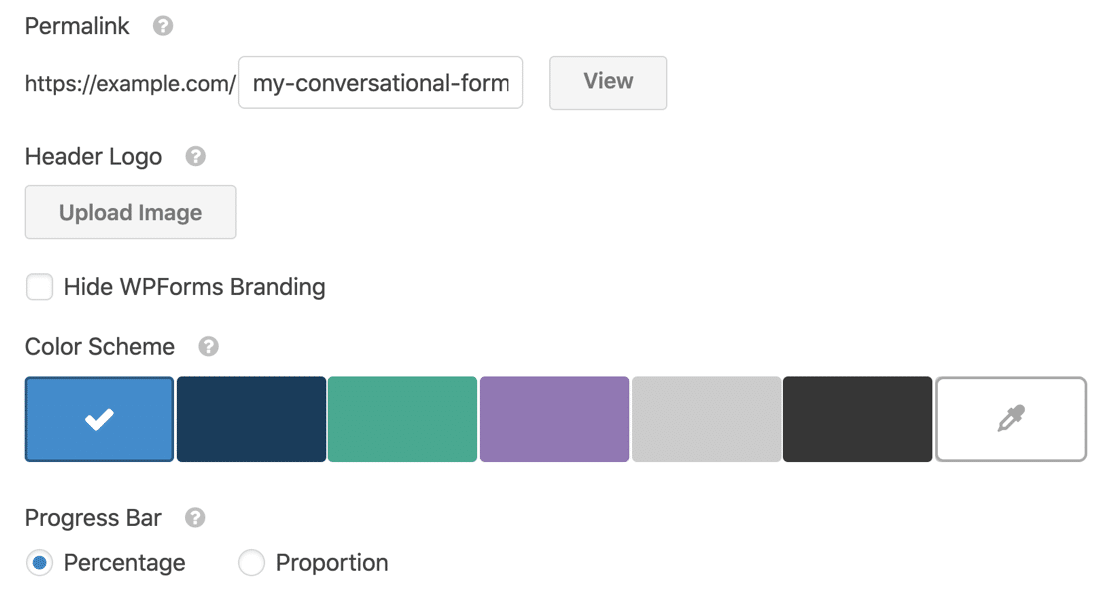 Configurações do formulário de conversação