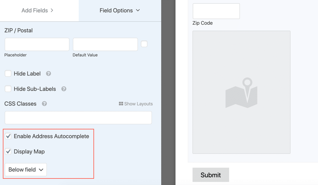 WPForms visualizza la mappa sul modulo