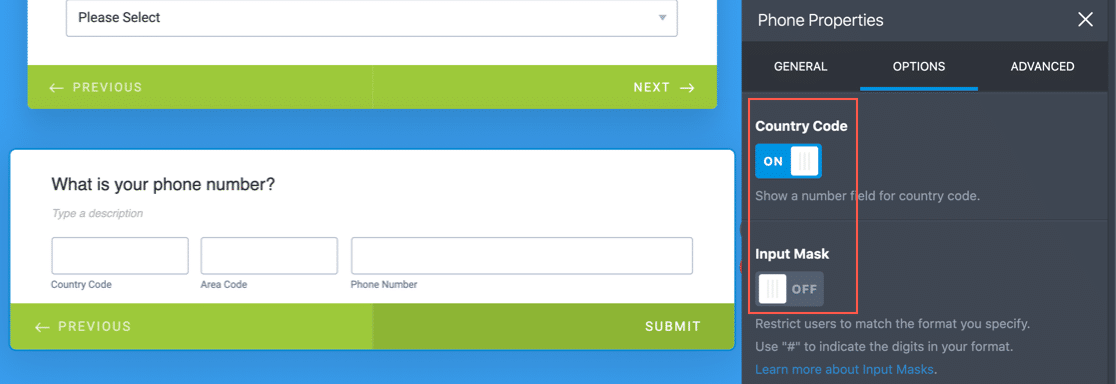 Campo de telefone JotForm vs Typeform e WPForms