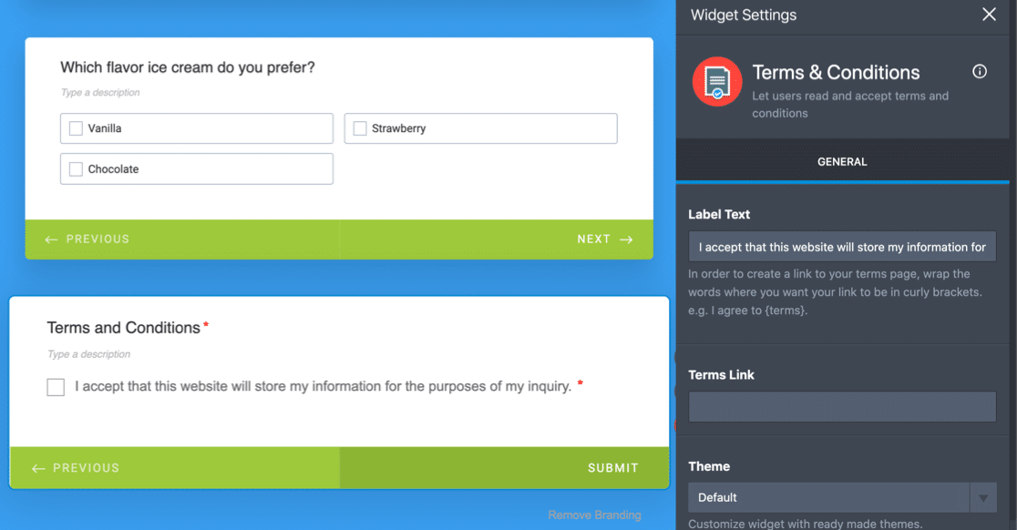 Campo Termini e condizioni di JotForm GDPR