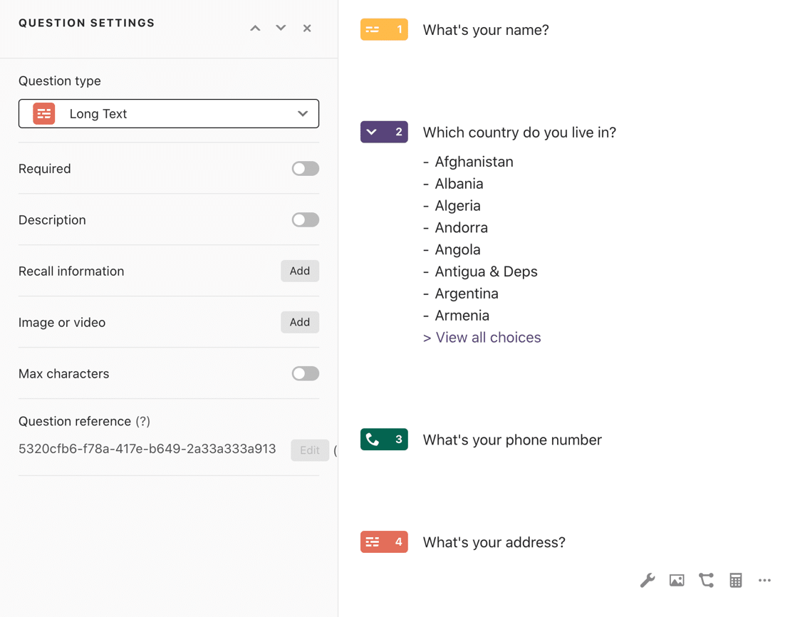 Champ de texte comme champ d'adresse dans Typeform