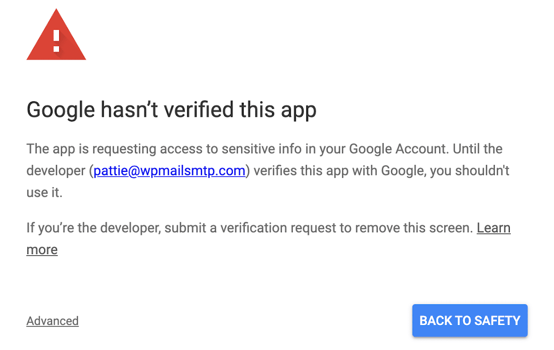 OAuth Gmail이 확인되지 않음