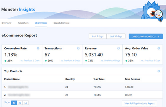 Monsterinsights 電子商務報告