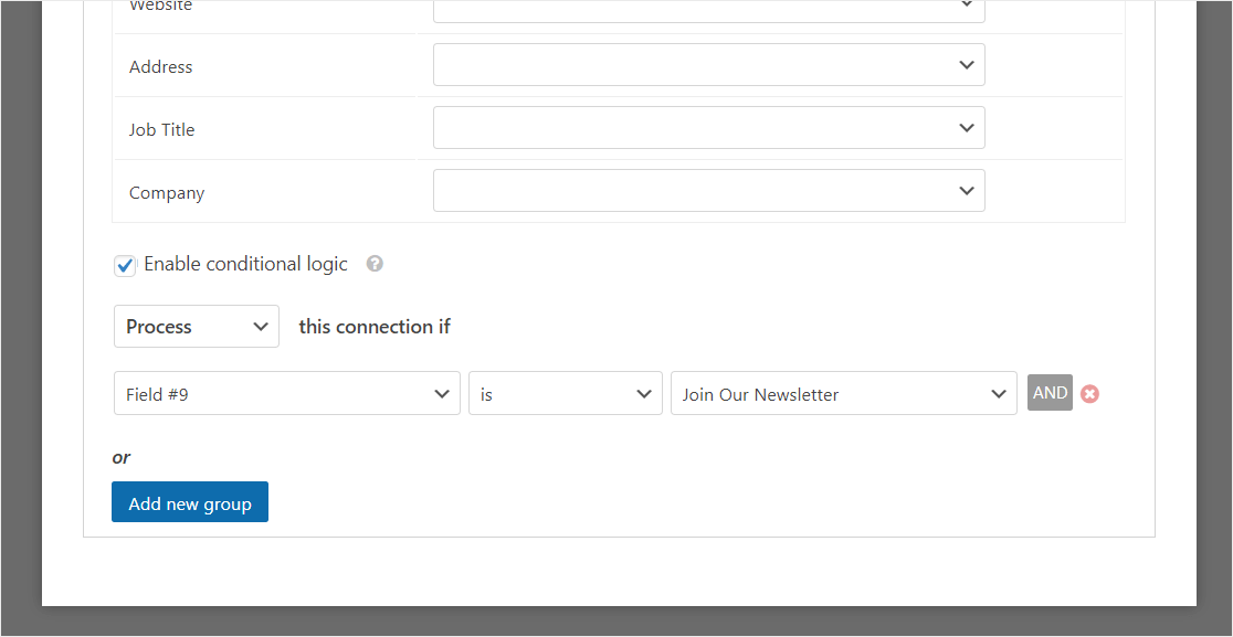 como adicionar lógica condicional ao formulário de contato constante