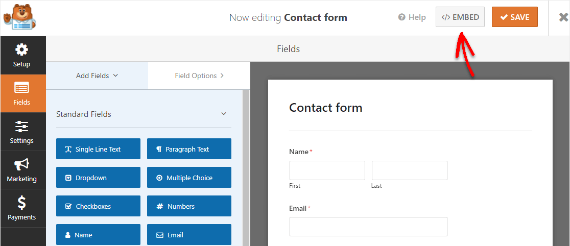 încorporați formularul de contact