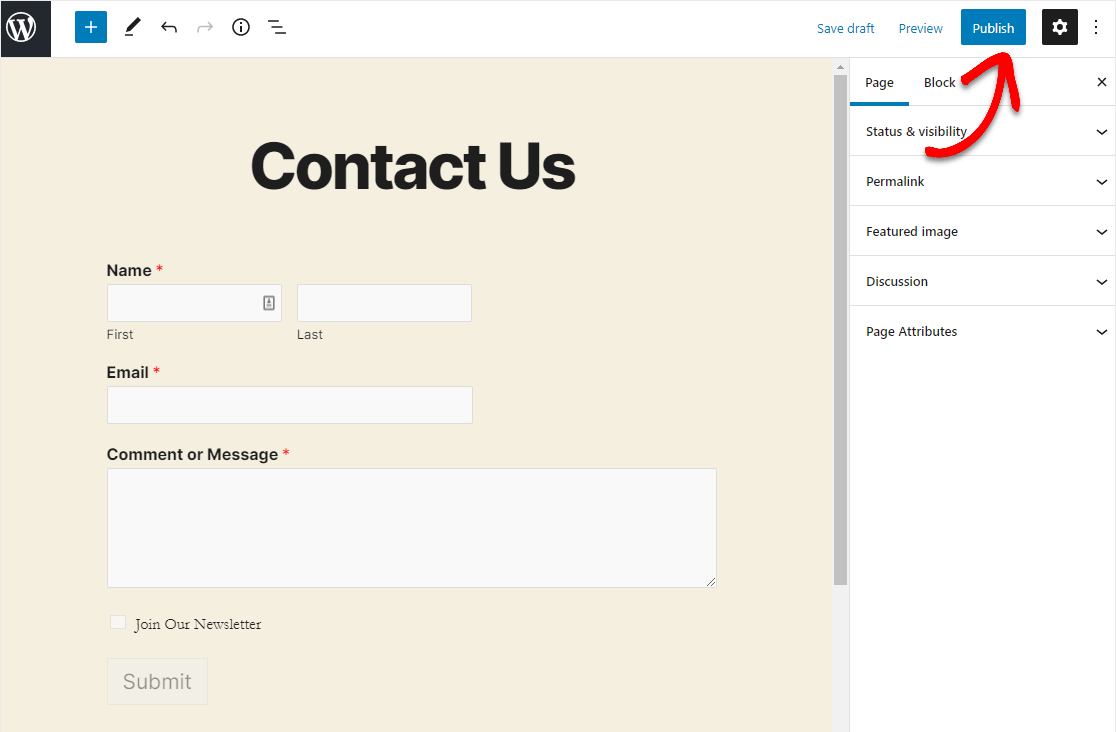 publicați un formular constant de wordpress de contact