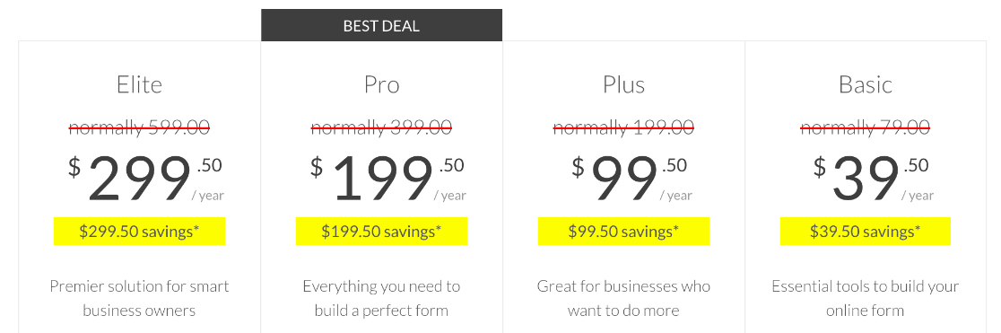 Precios de WPForms