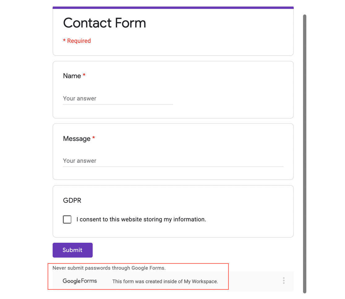 Google Forms intégré à WordPress