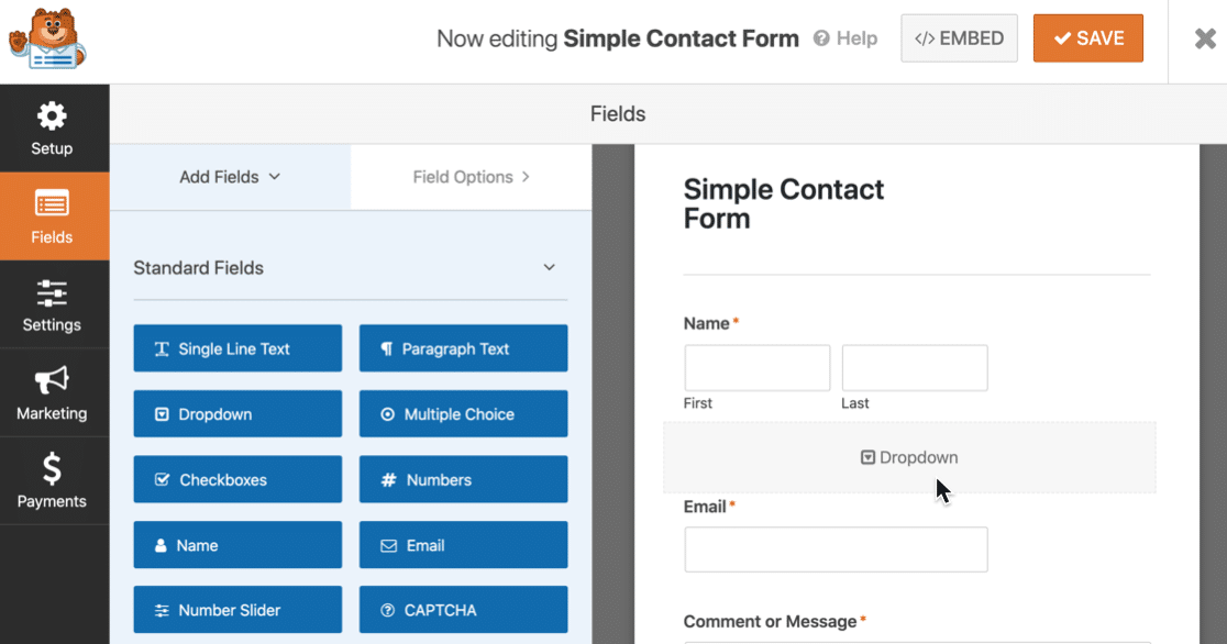 Trascinare un campo in WPForms