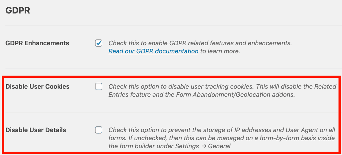 Configuración del formulario de acuerdo GDPR en WPForms