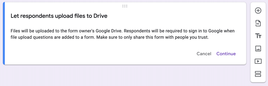 Aviso de privacidade de upload de arquivo do Formulários Google