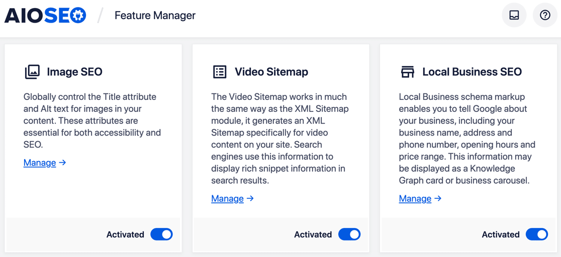 مدير ميزات AIOSEO