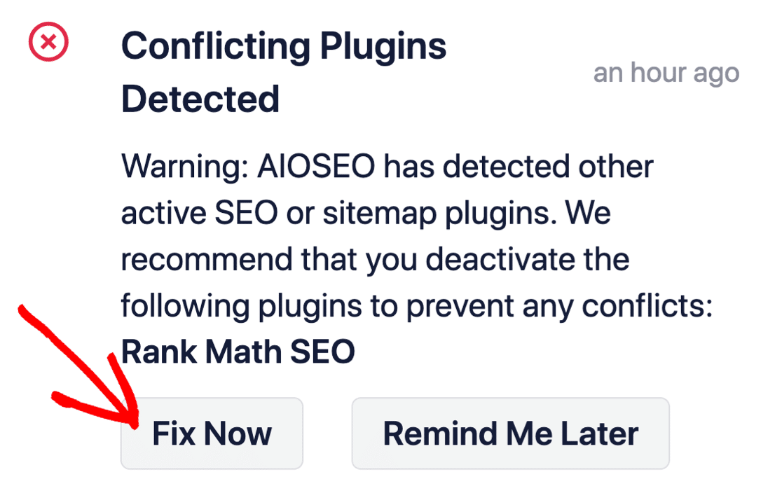 Complemento de SEO en conflicto encontrado por AIOSEO