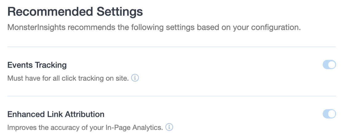 การตั้งค่าที่แนะนำใน MonsterInsights