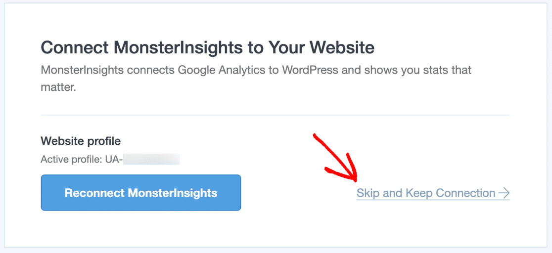 MonsterInsights salta la connessione a GA