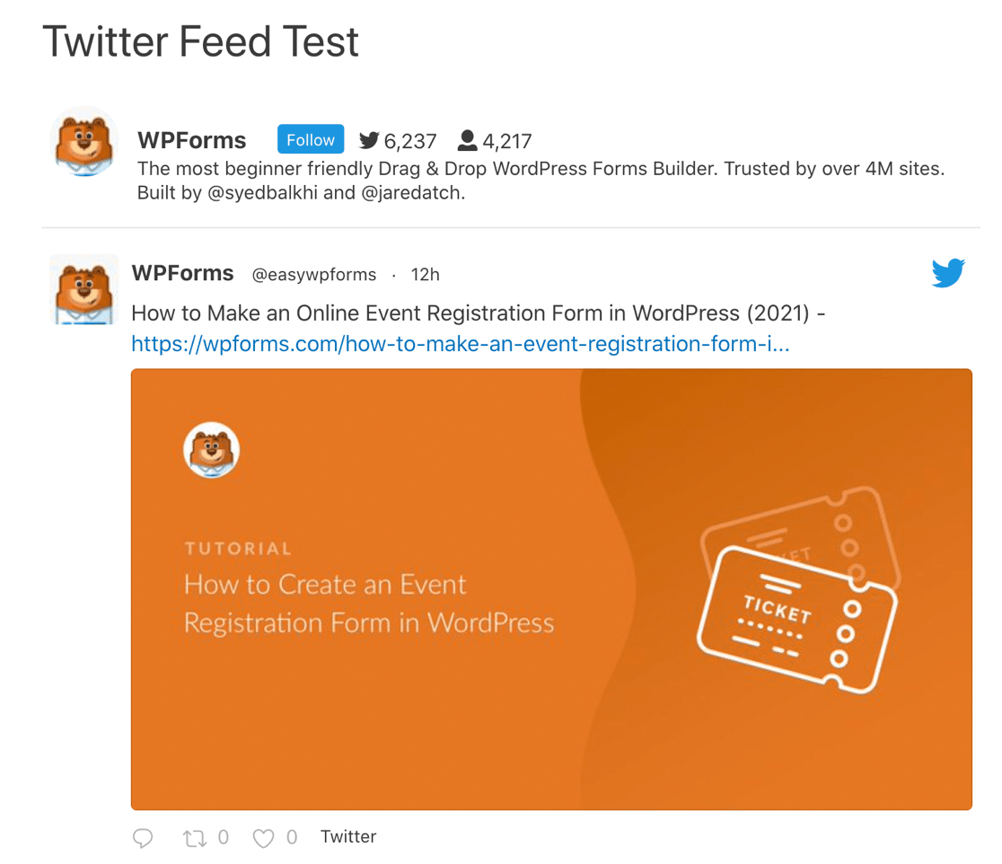 Pré-visualizar feed personalizado do Twitter