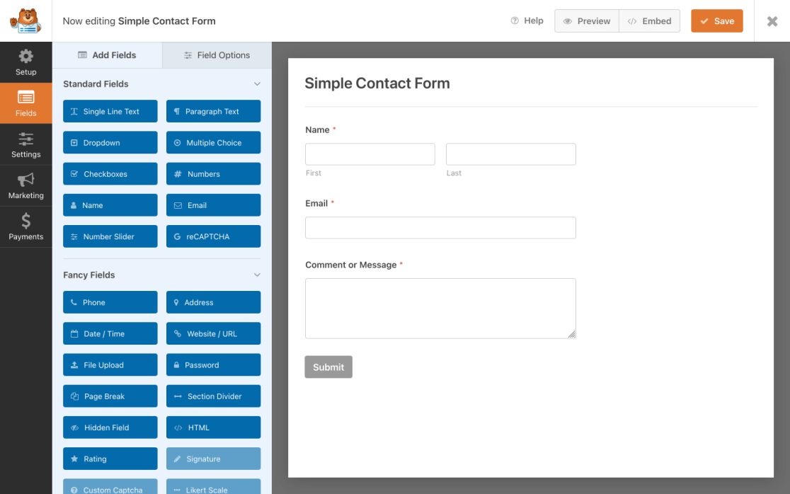 campos de actualización del generador de formularios