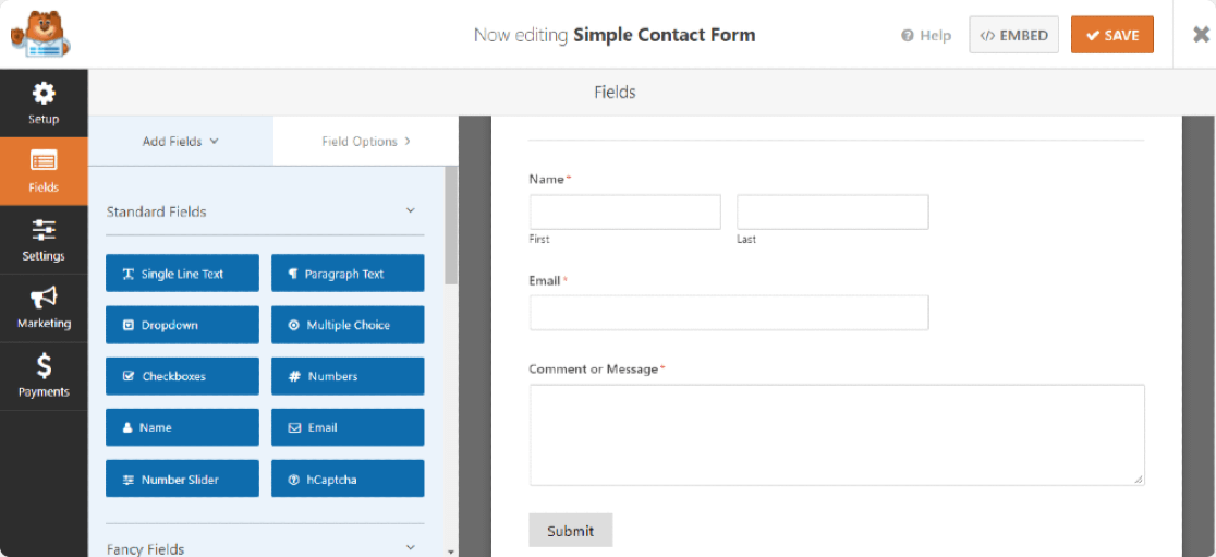 aperçu du modèle de formulaire de contact simple