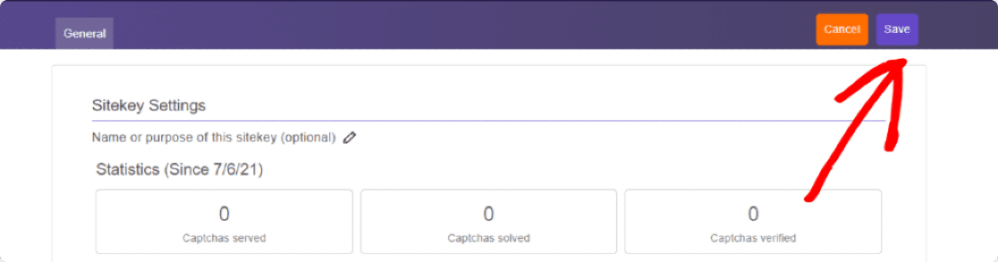 Page de configuration de la clé secrète hCaptcha