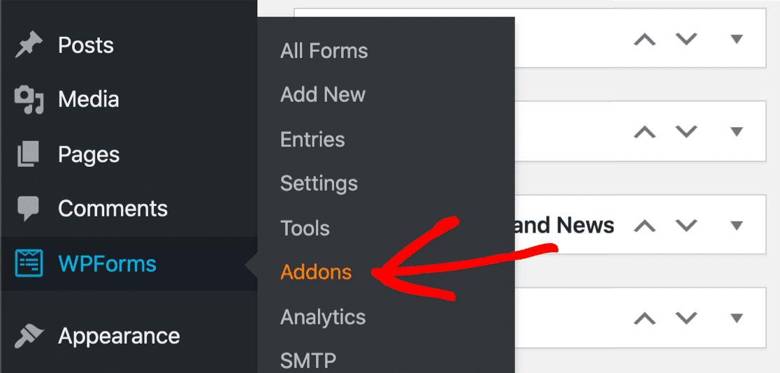 opzione addons di WPForms