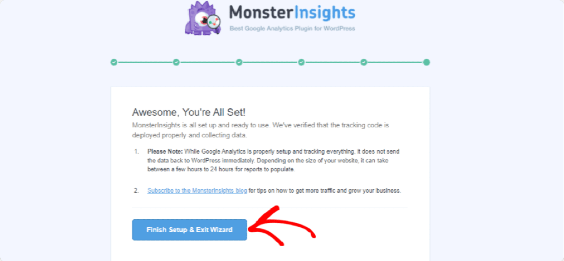 salvar e sair do assistente monsterinsights