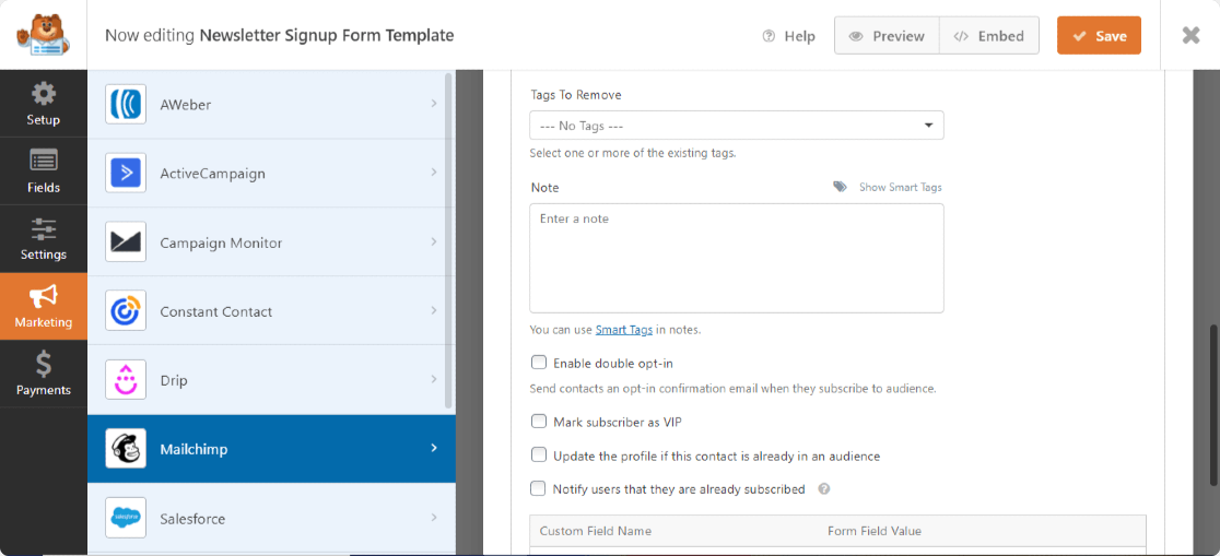 Mailchimp-form-settings