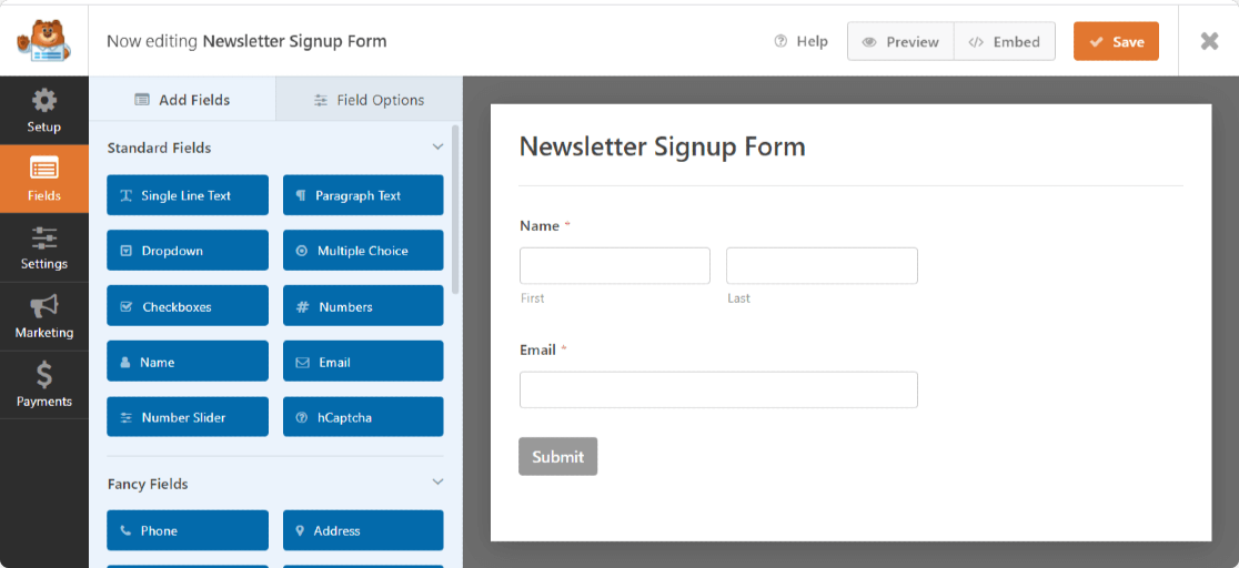 Visualização do formulário de inscrição no boletim informativo