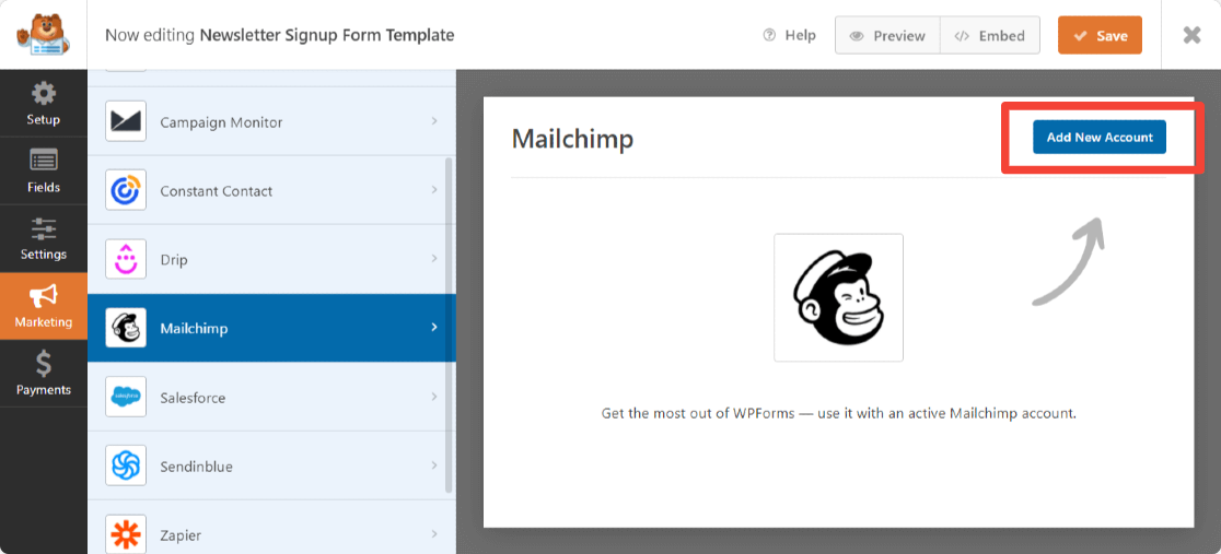 подключить mailchimp к wpforms