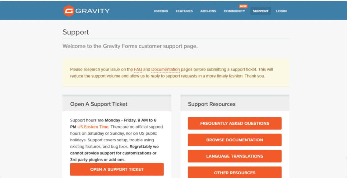 Gravity Forms против WPForms: Поддержка