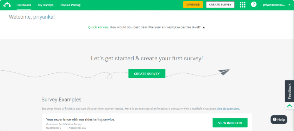 Панель управления SurveyMonkey