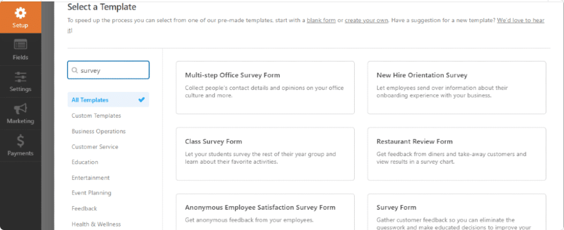 WPForms 的調查模板