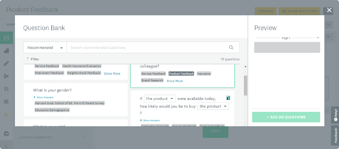 SurveyMonkey Soru bankası