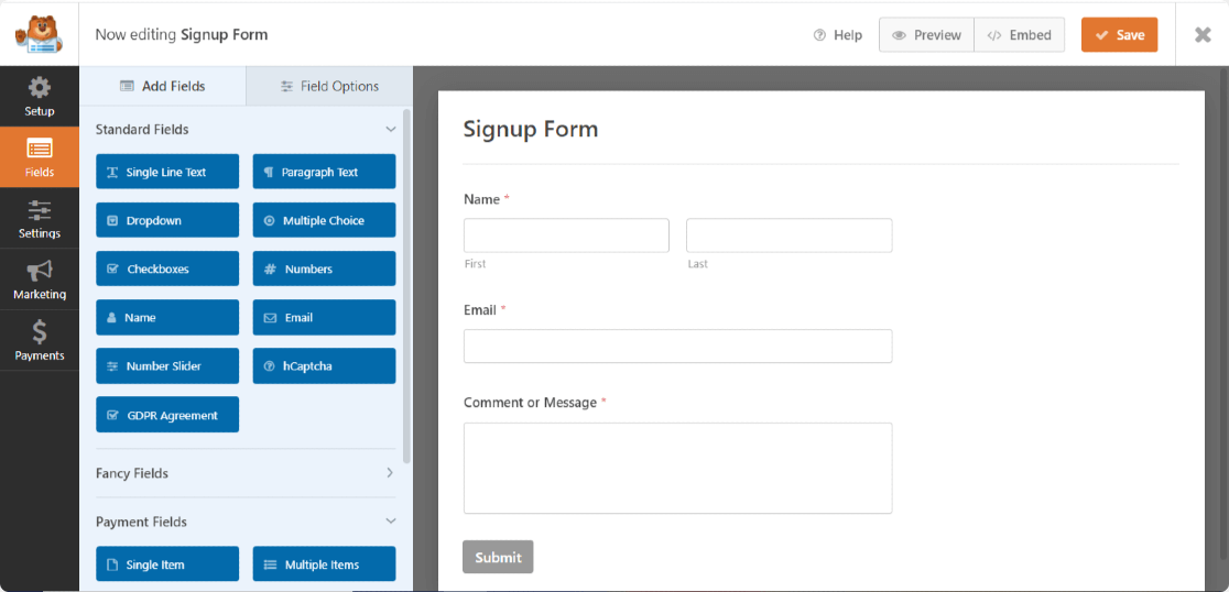 WPForms 양식 빌더