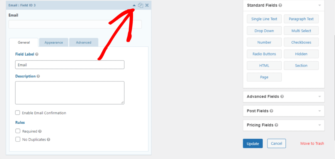 Opciones de configuración de forma de formas de gravedad