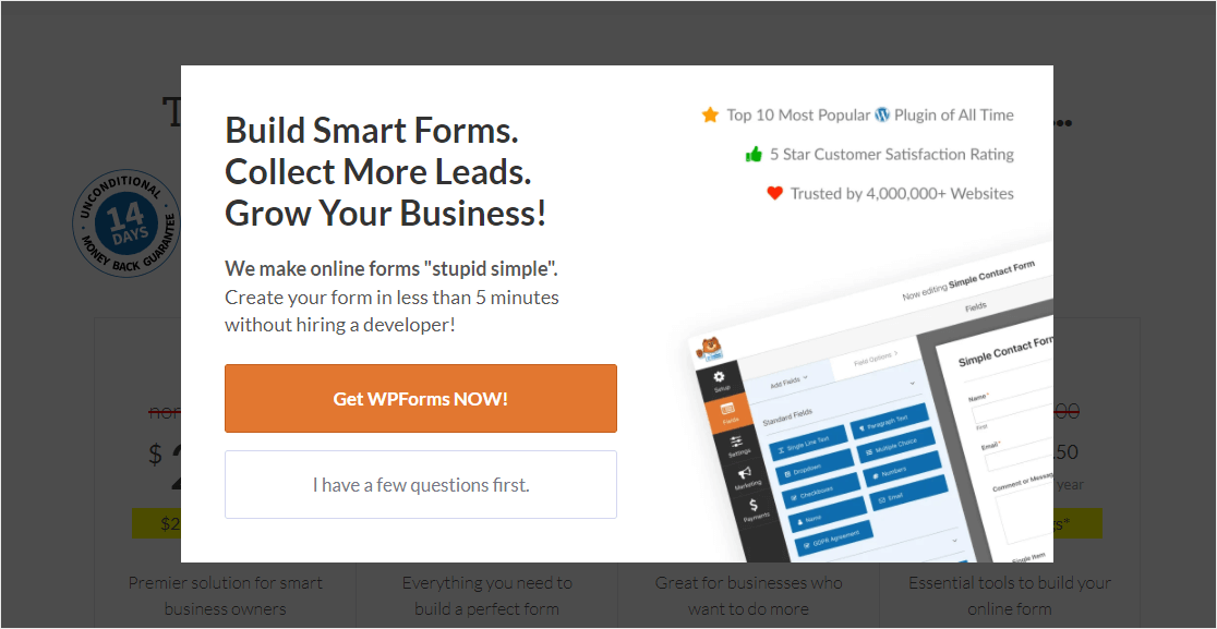 wpforms ตัวอย่างป๊อปอัปการสมัครอีเมล