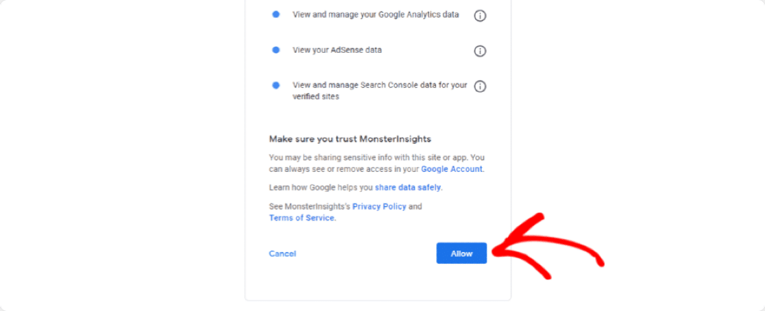 autoriser monsterinsights