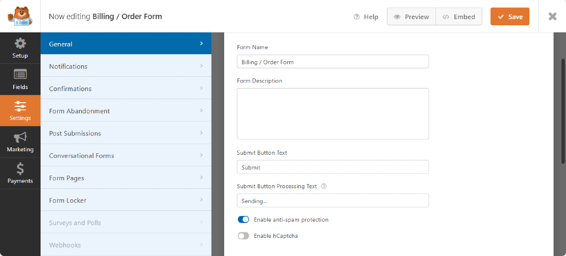 Configurez vos paramètres de formulaire