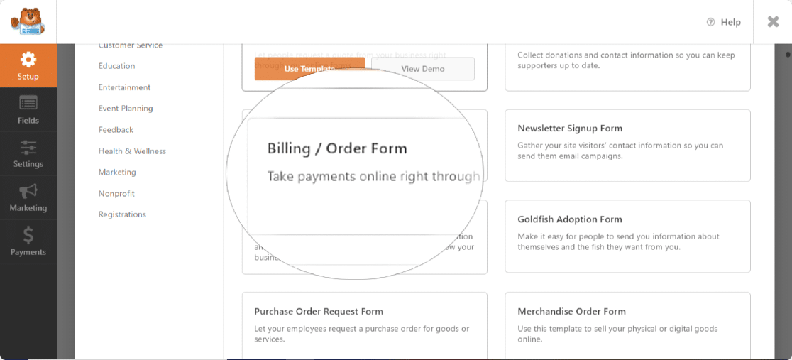 WPForms faturalandırma ve sipariş formu şablonu