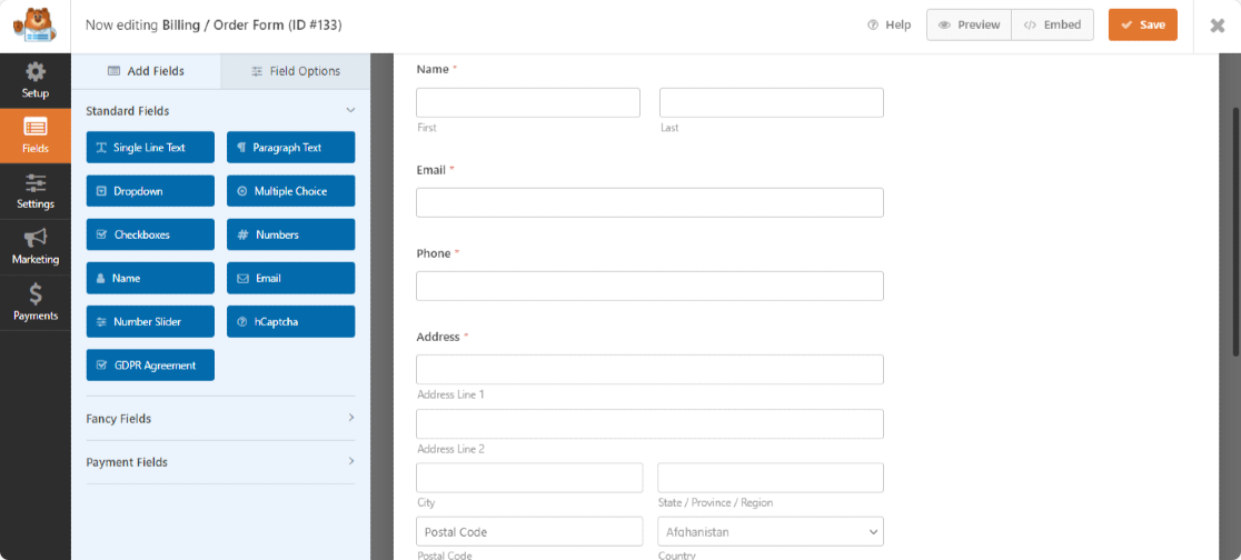 WPForms 양식 빌더 대시보드