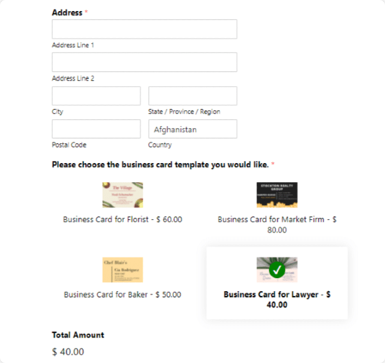 carte de vizită-formular de comandă