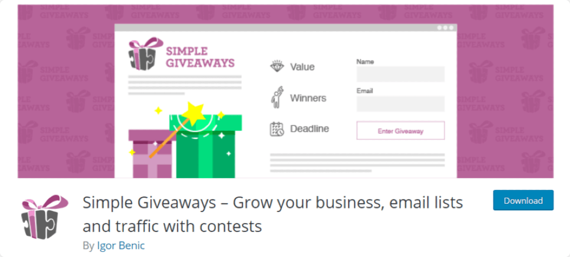 Simple Giveaways: alternative gratuite à lueur pour wordpress